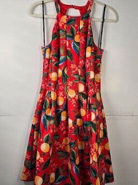 NWOT Vincent Camuto Halter Fit & Flare Scuba Crepe Fruit/Floral Print Size 8